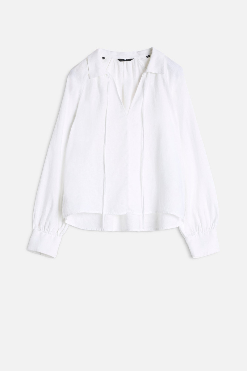 Tie Neck Linen Blouse in Optical White 1