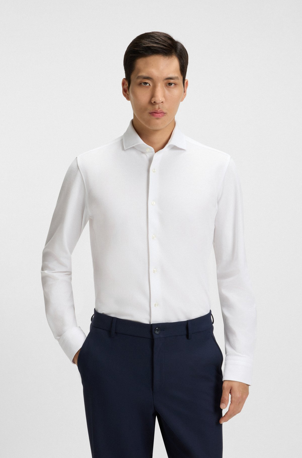 SLIM-FIT SHIRT IN COTTON-PIQUÉ JERSEY - 2