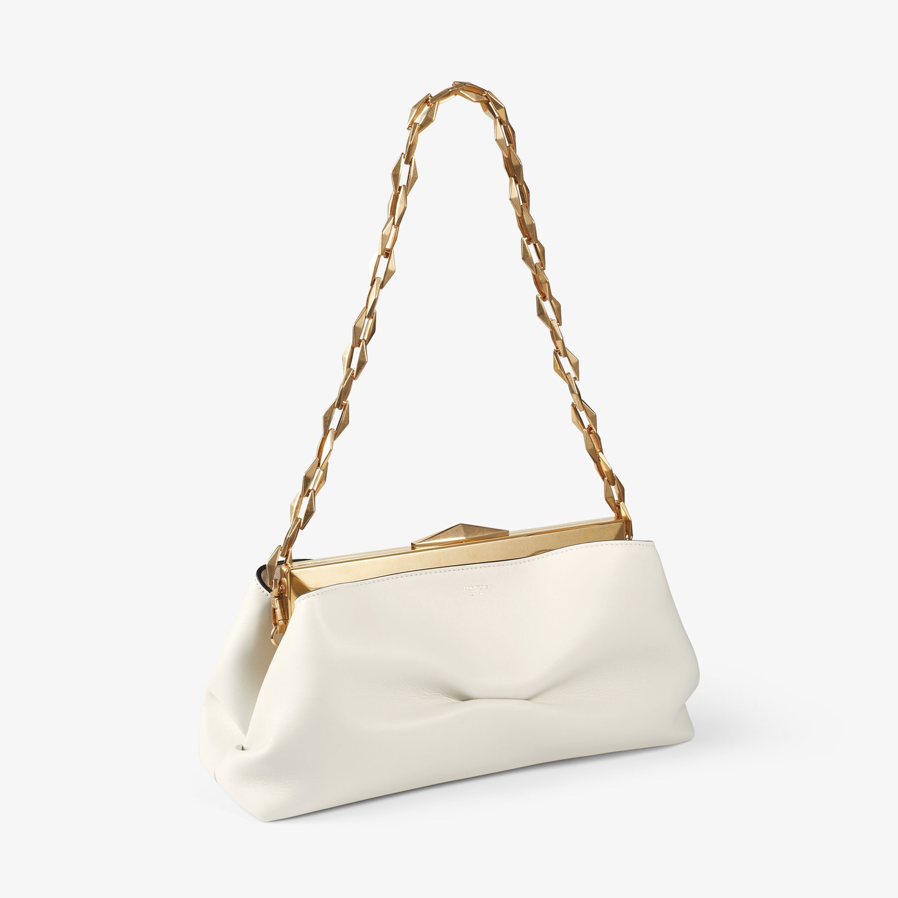 JIMMY CHOO Diamond Frame Clutch Latte Soft Calf Leather