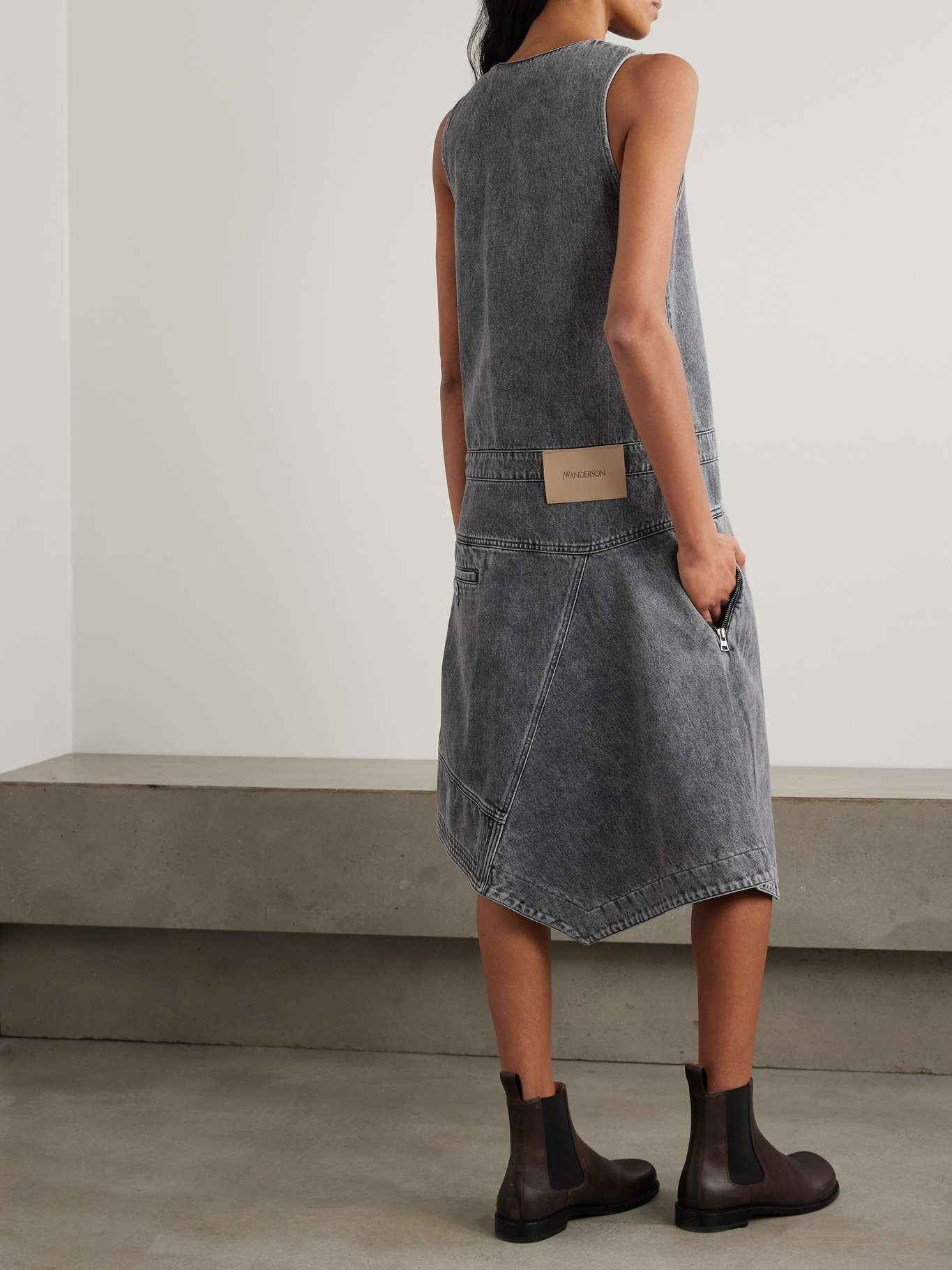 Asymmetric wrap-effect denim midi dress Gray - 3