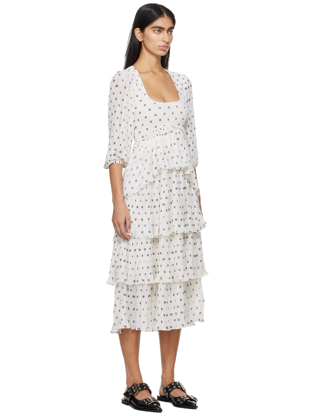 White Pleated Midi Dress - 2