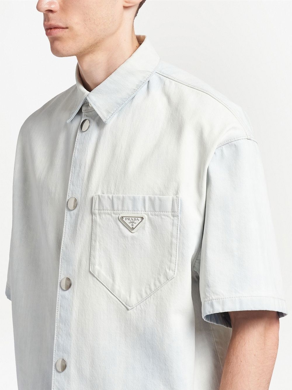 logo plaque denim shirt - 5