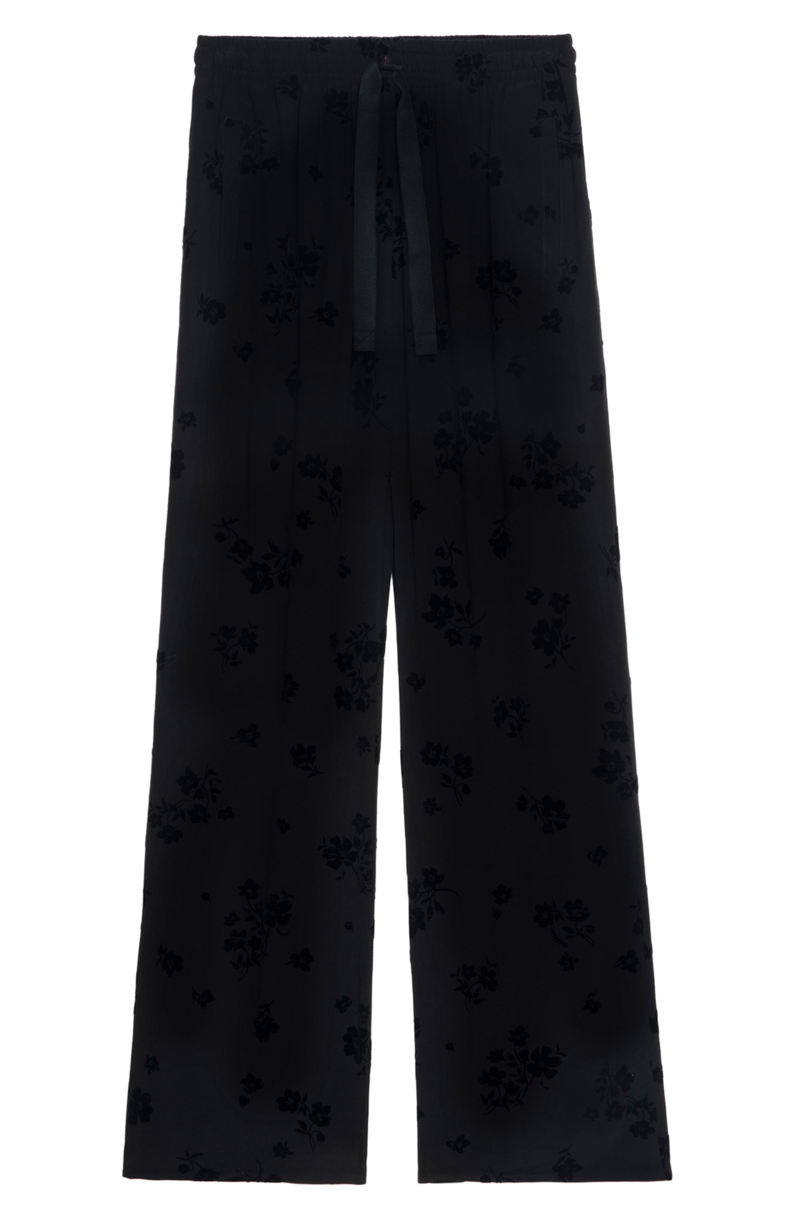Zadig & Voltaire Poma Floral Satin Drawstring Waist Pants in Black at Nordstrom - 5