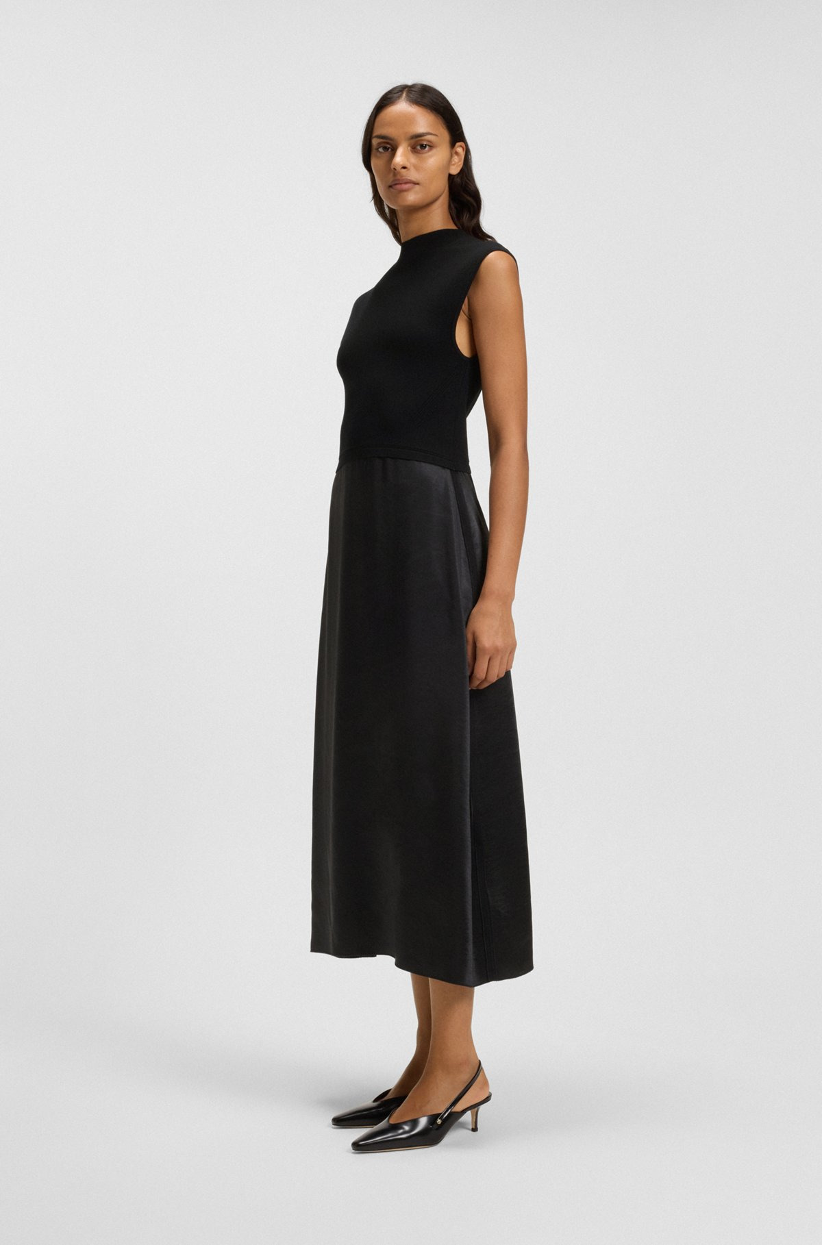 KNITTED DRESS WITH SATIN SKIRT - 3