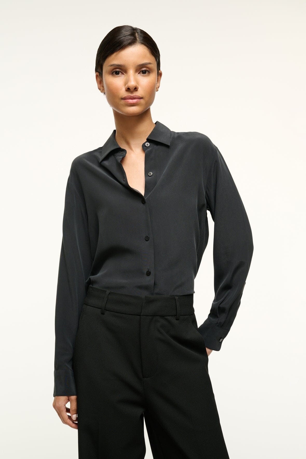 STAUD ROXBURY SILK SHIRT BLACK - 2