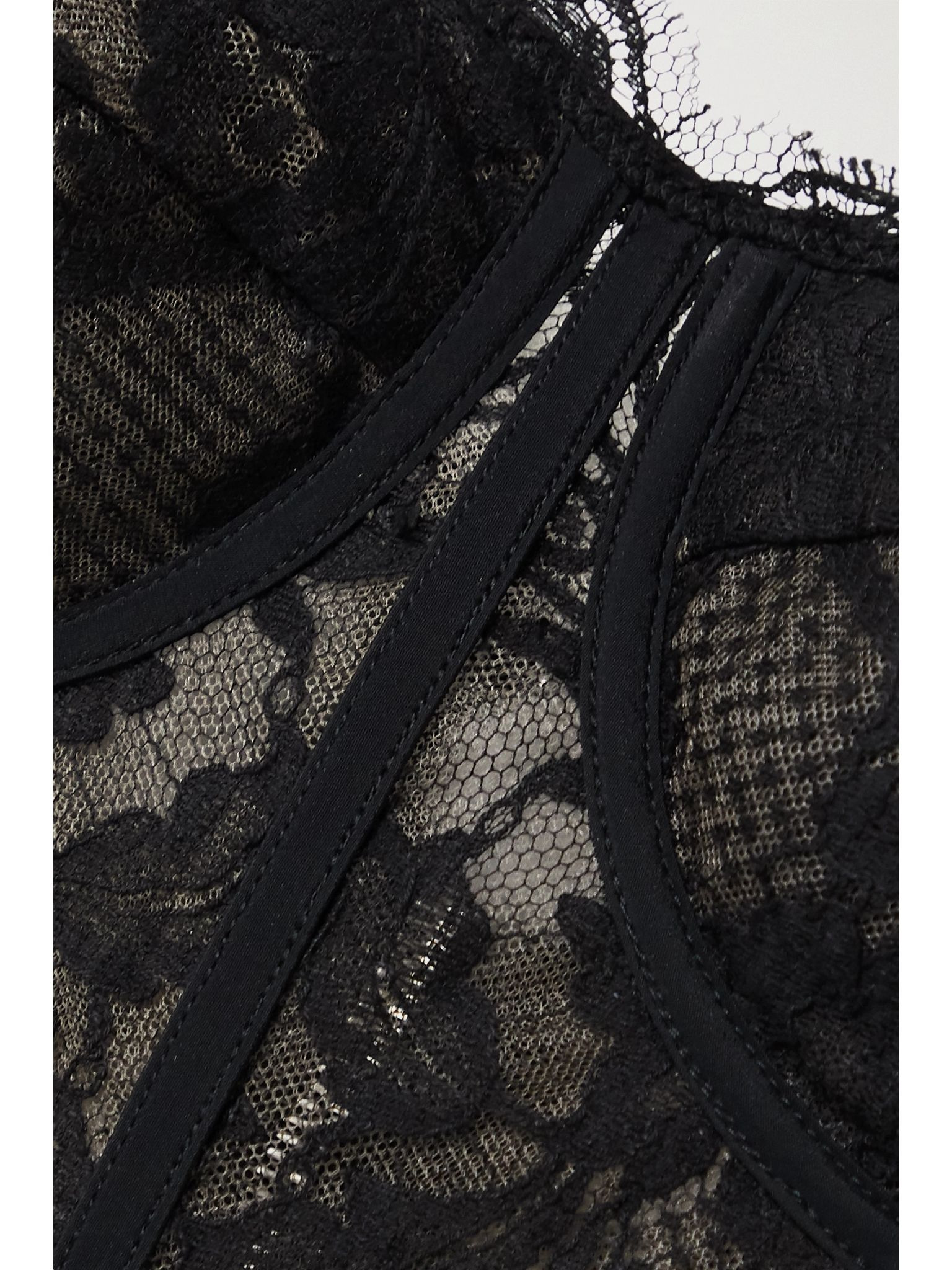 Satin-trimmed cotton-blend corded lace bustier top Black - 4