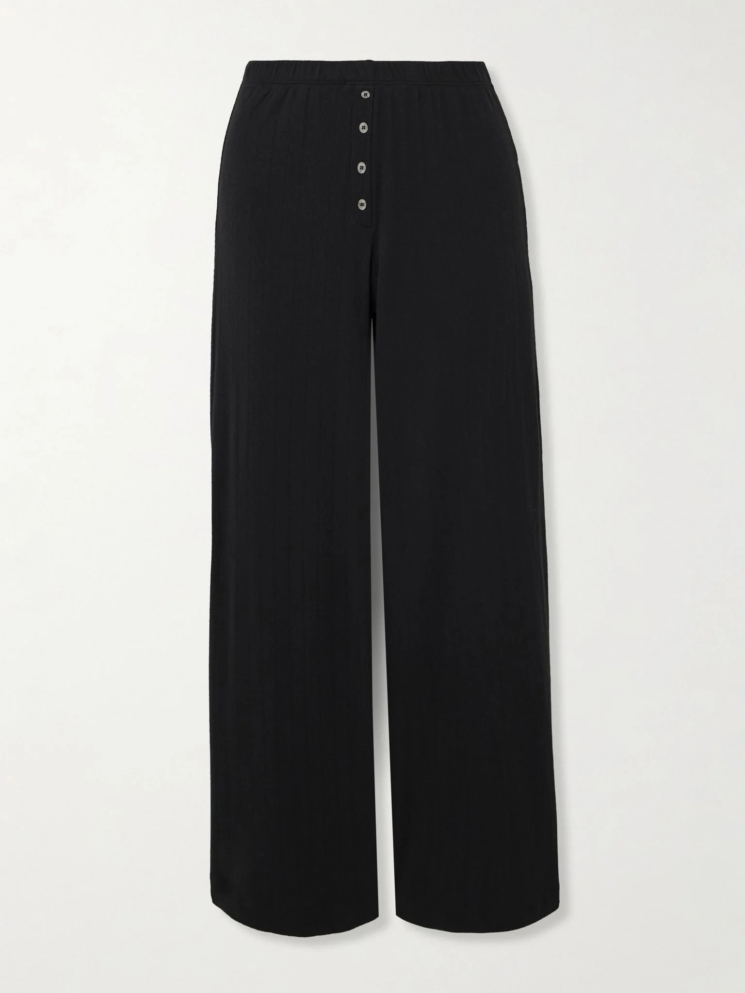 Boxer pointelle-knit cotton wide-leg pants Black - 1