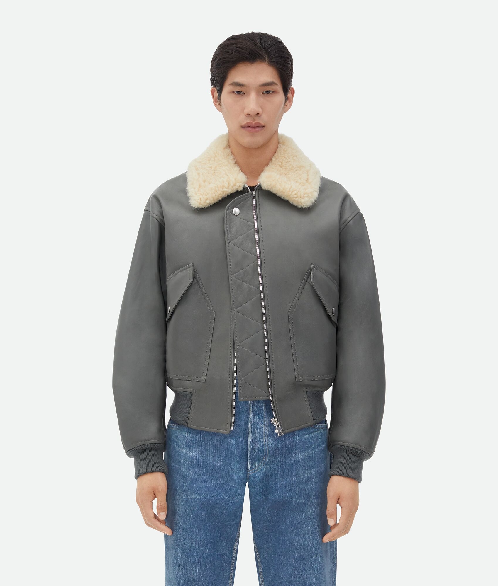 Leather Jacket With Shearling Collar - 4