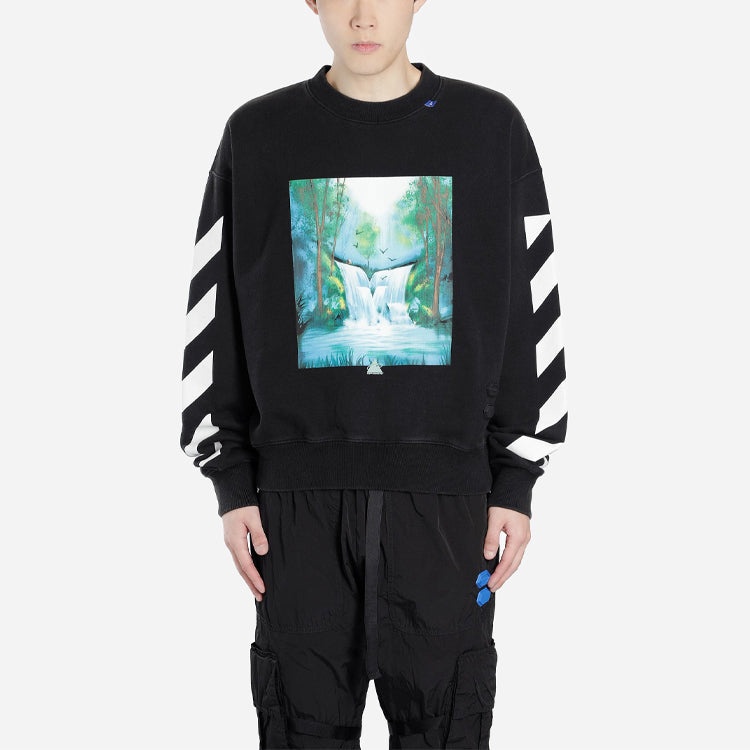 Men's Off-White Pullover Loose Printing Black OMBA035E19E300151088 - 3