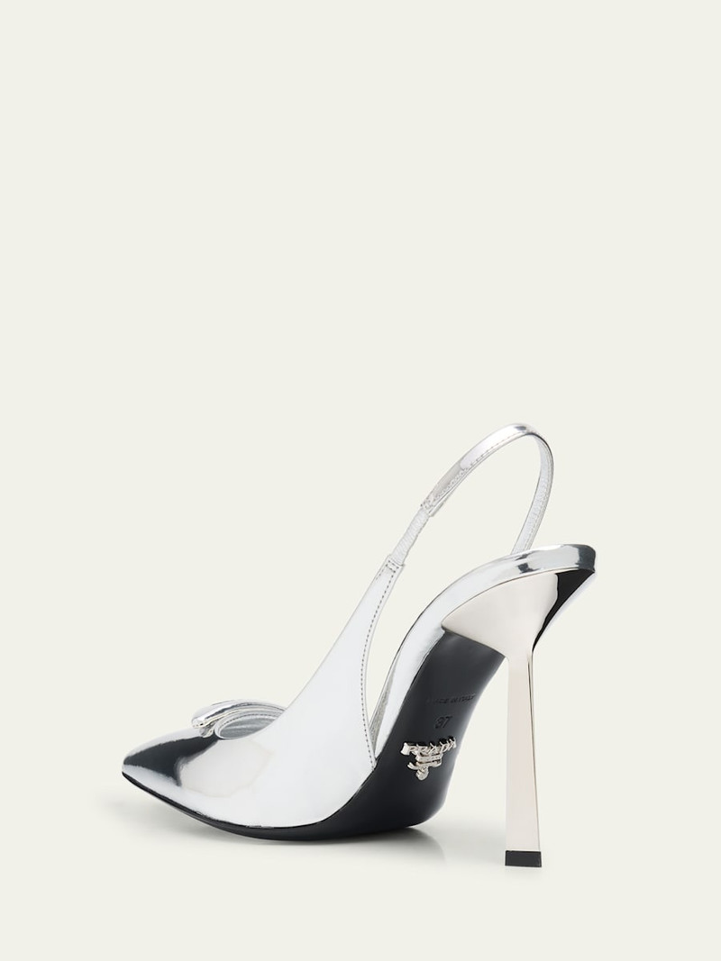 Prada Metallic Leather Padded Triangle Slingback Pumps outlook