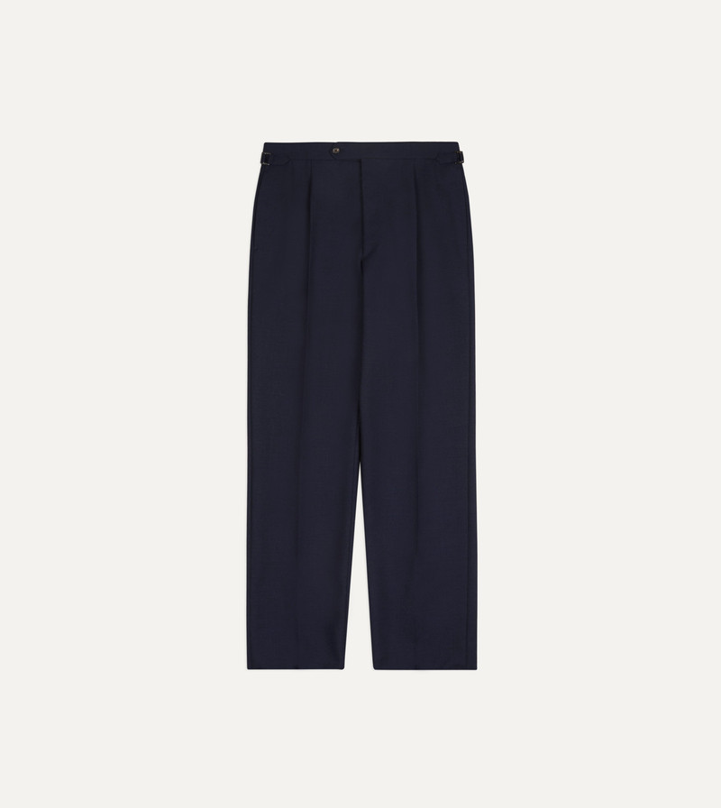 Navy Fresco® Wool Single-Pleat Trouser - 1