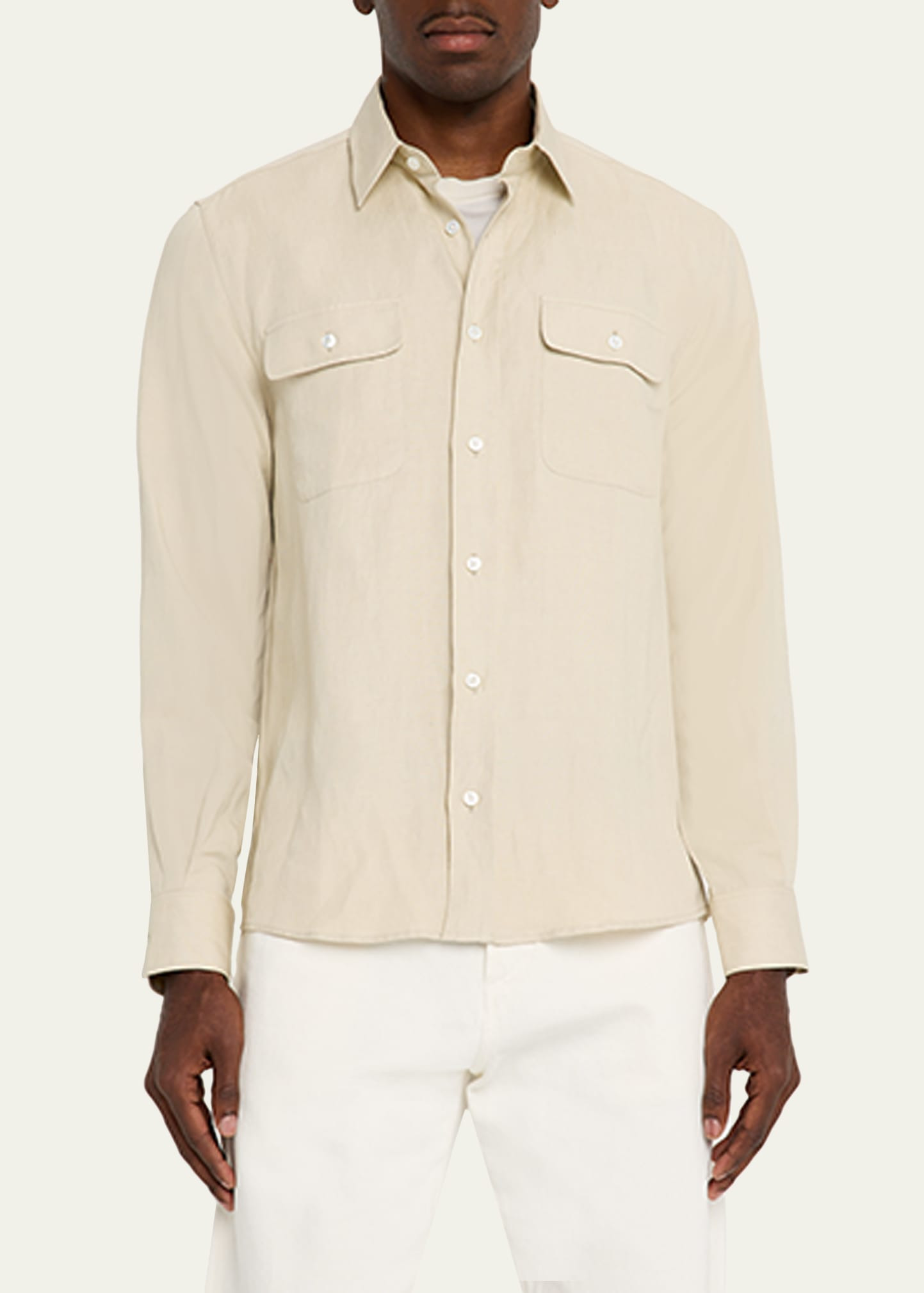 Men's Silk and Linen Button-Down Shirt - 4