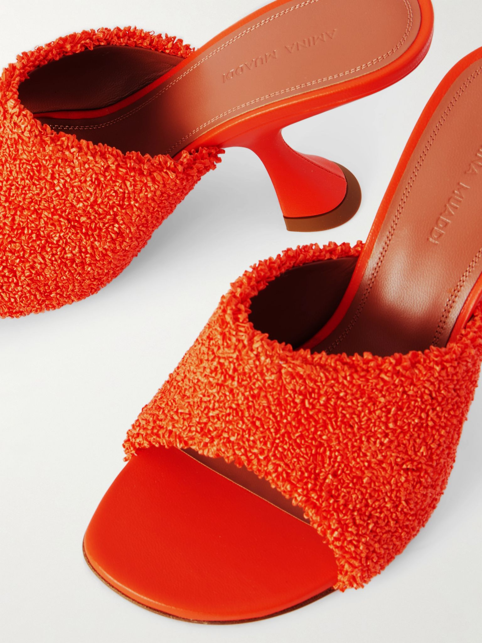 Taylor leather-trimmed raffia mules Orange - 4