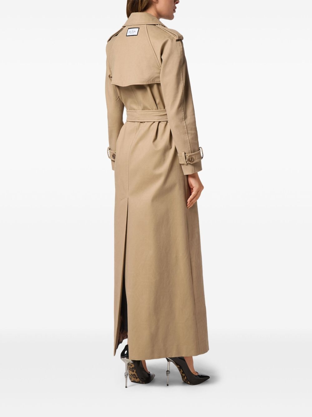 monogram long trench coat - 4