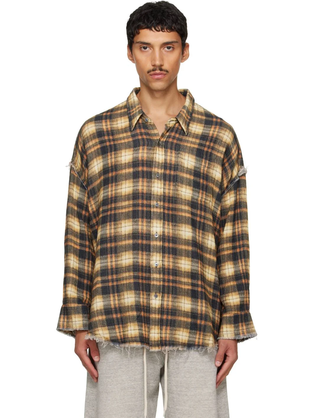 Yellow Shredded Seam Drop Neck Shirt - 1