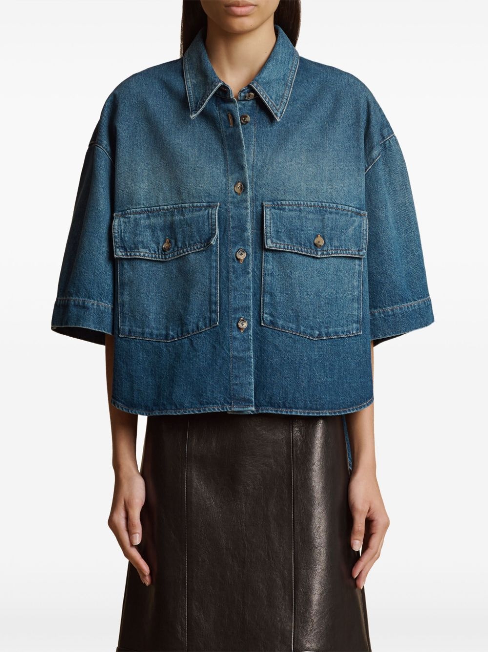 short-sleeved denim shirt - 3