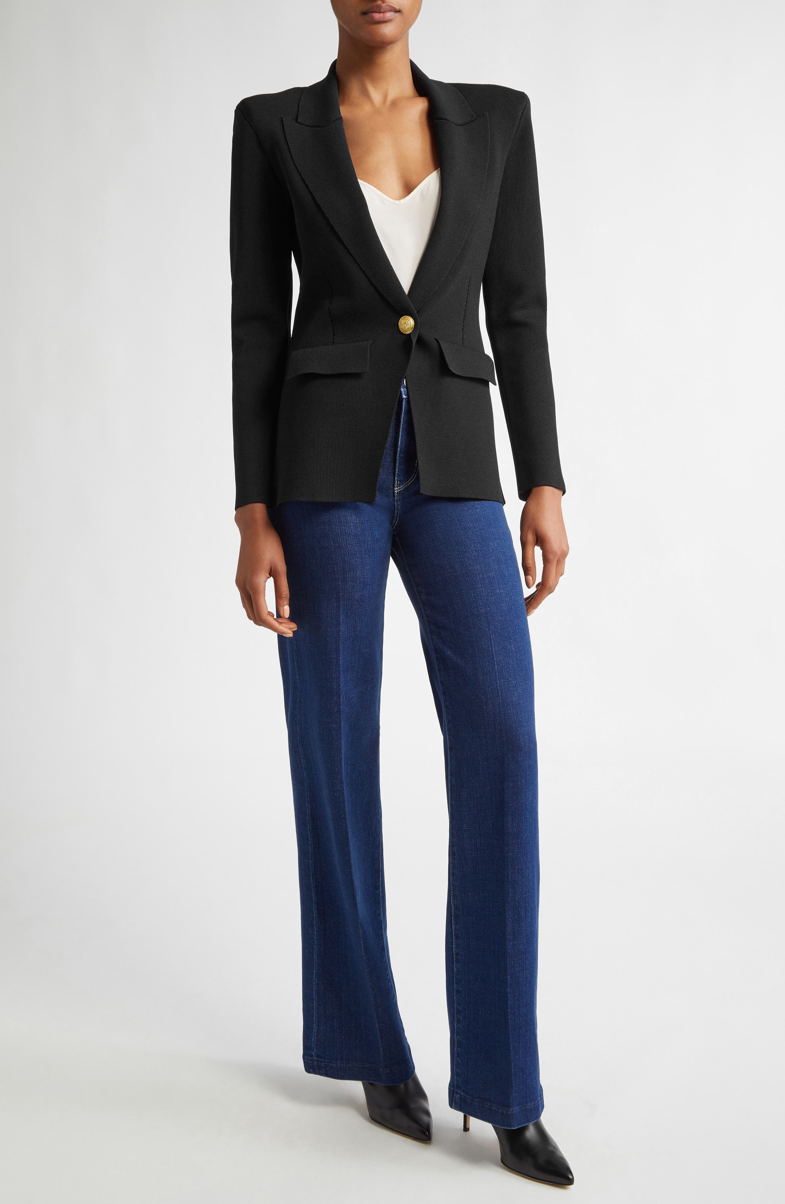 L'AGENCE Chamberlain Knit Blazer in Black/Gold at Nordstrom - 2
