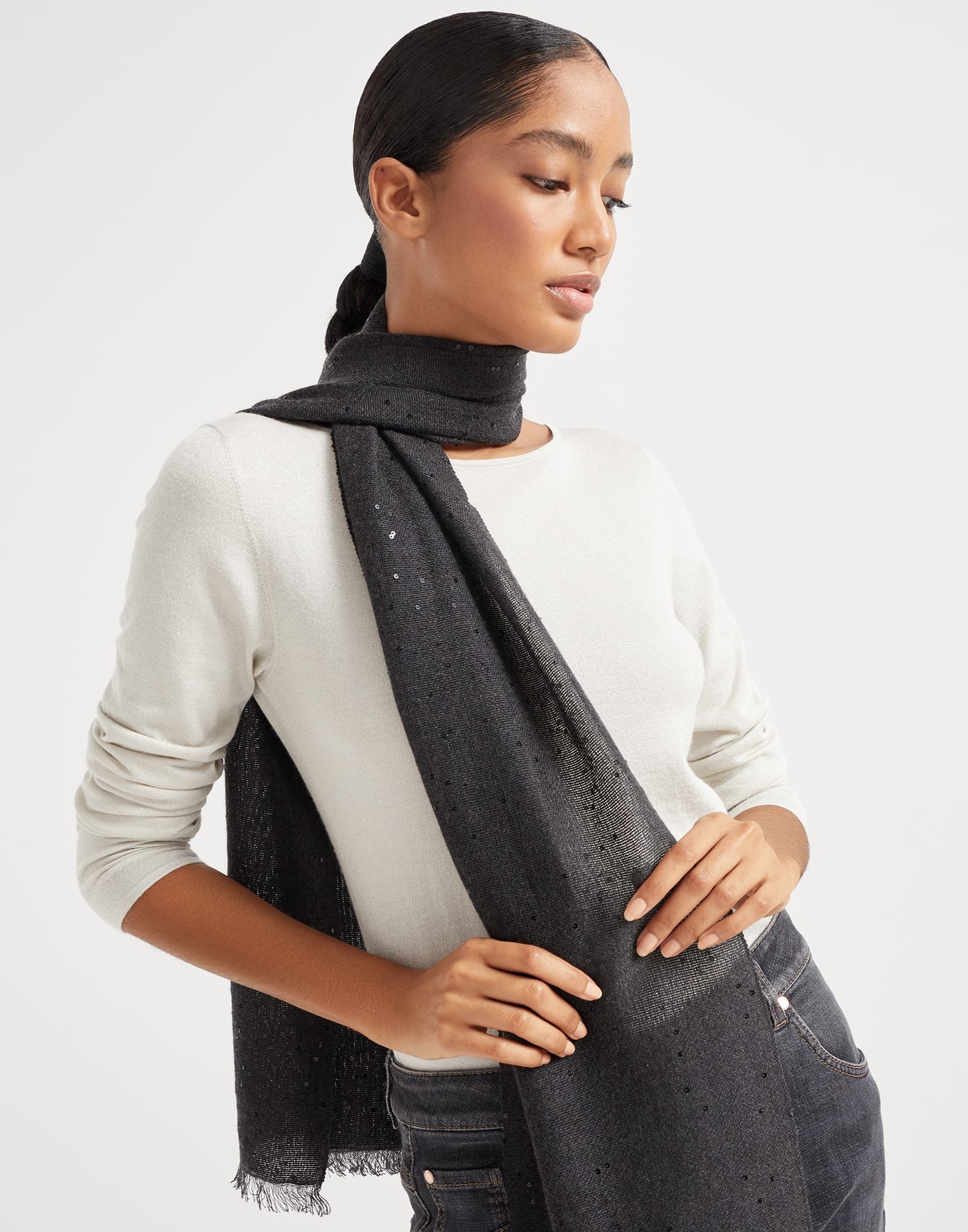 Cashmere and silk diamond yarn scarf - 4