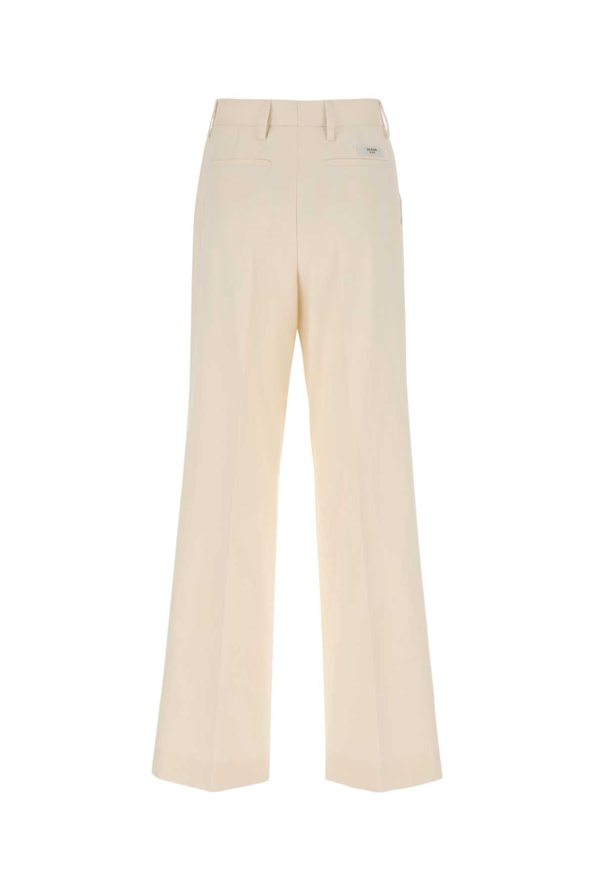 Prada Women Ivory Cotton Wide-Leg Pant - 2