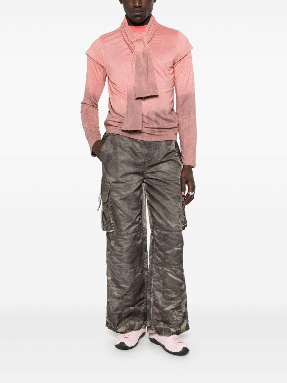built-in-scarf long-sleeve T-shirt - 2