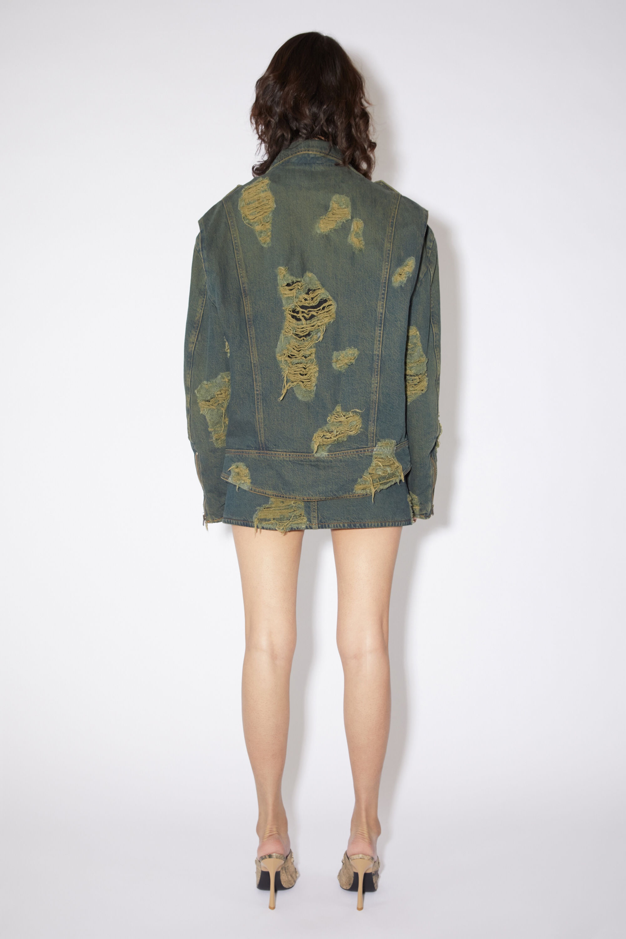 Distressed denim biker jacket - Blue/green - 3