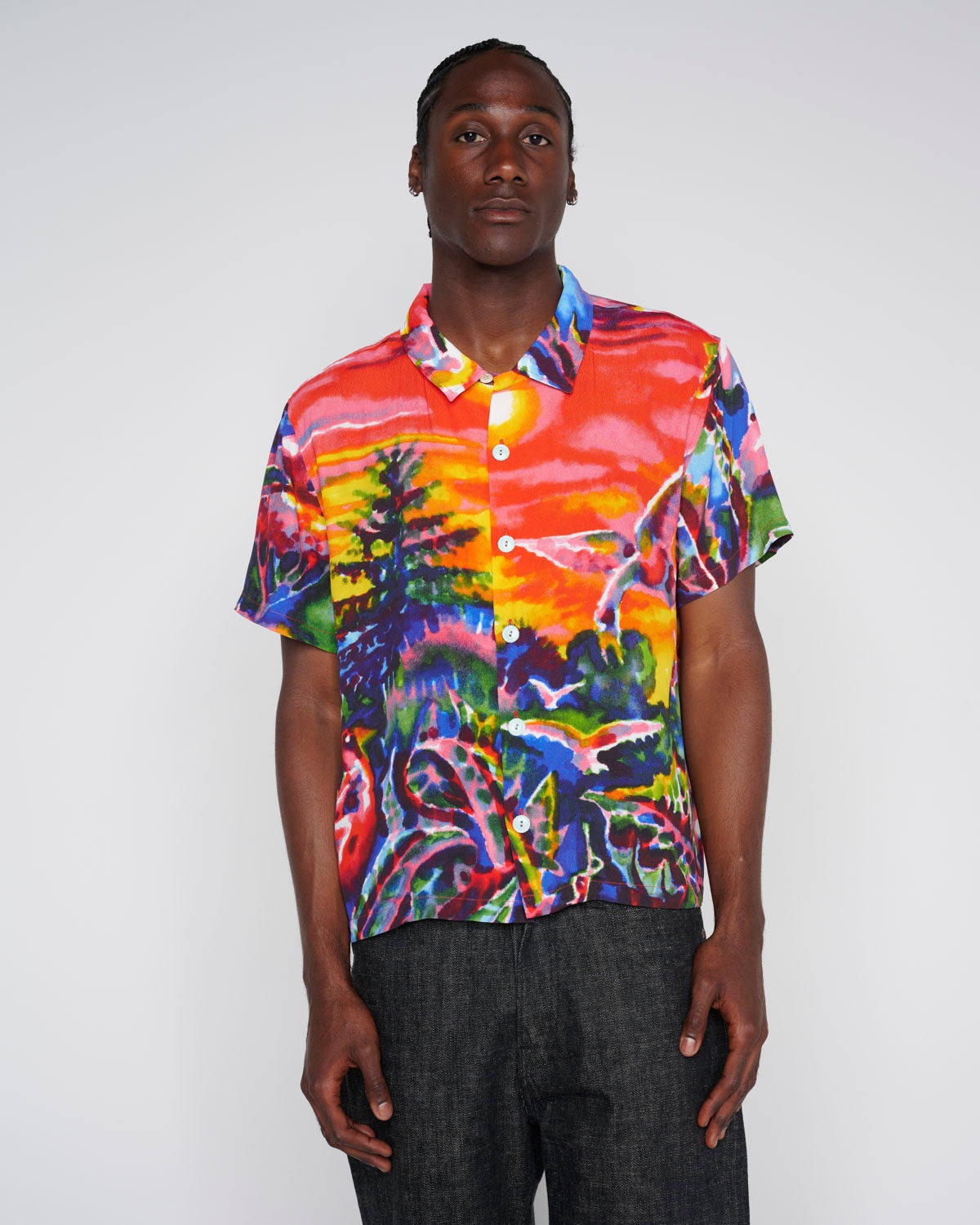 Forgotten Forest Short Sleeve Button Up Shirt - Red - 4