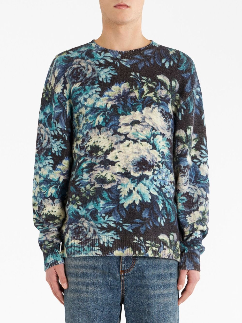 floral-print virgin wool jumper - 2