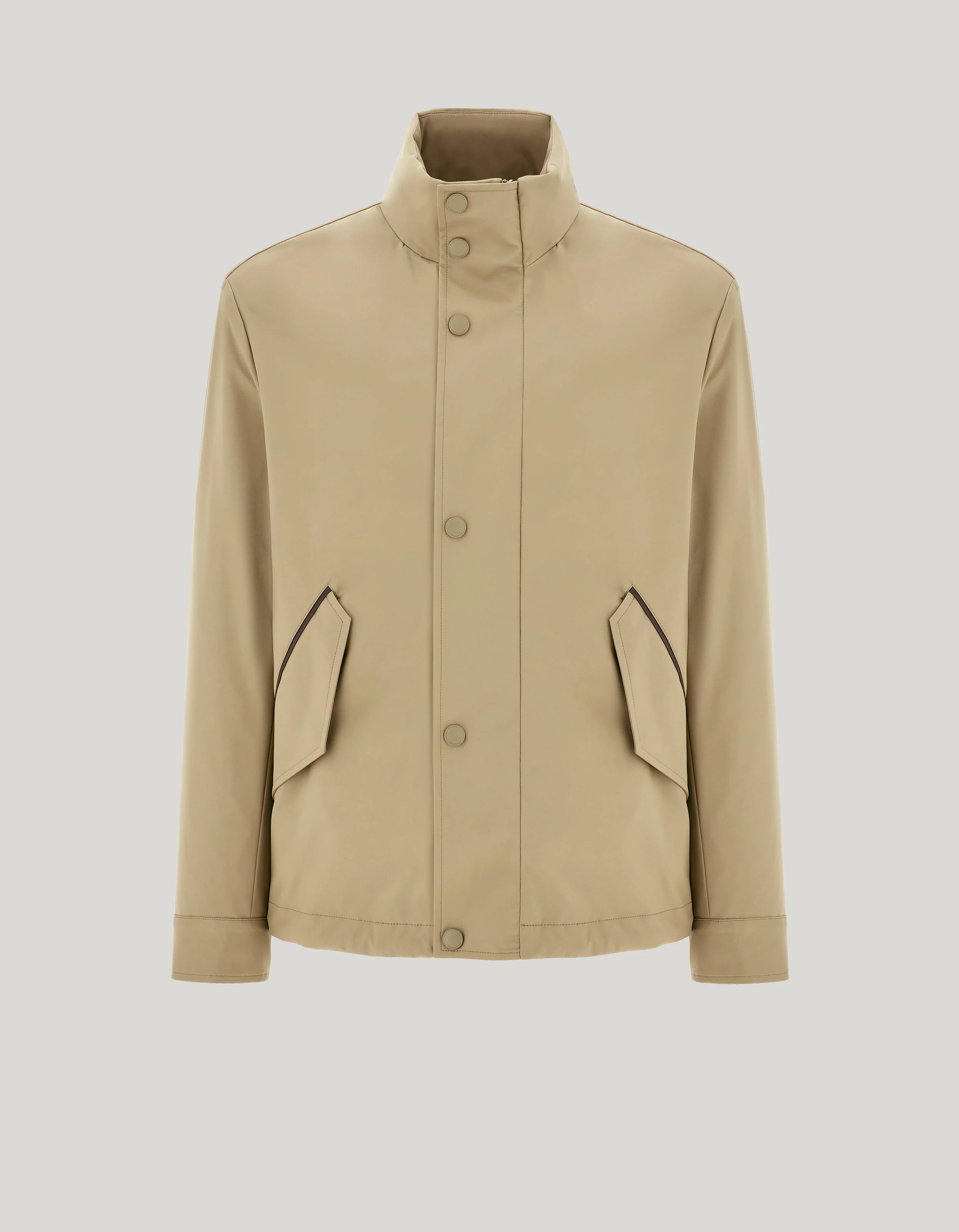 BEIGE STAND-UP COLLAR UNLINED TECHNICAL FABRIC JACKET - 1