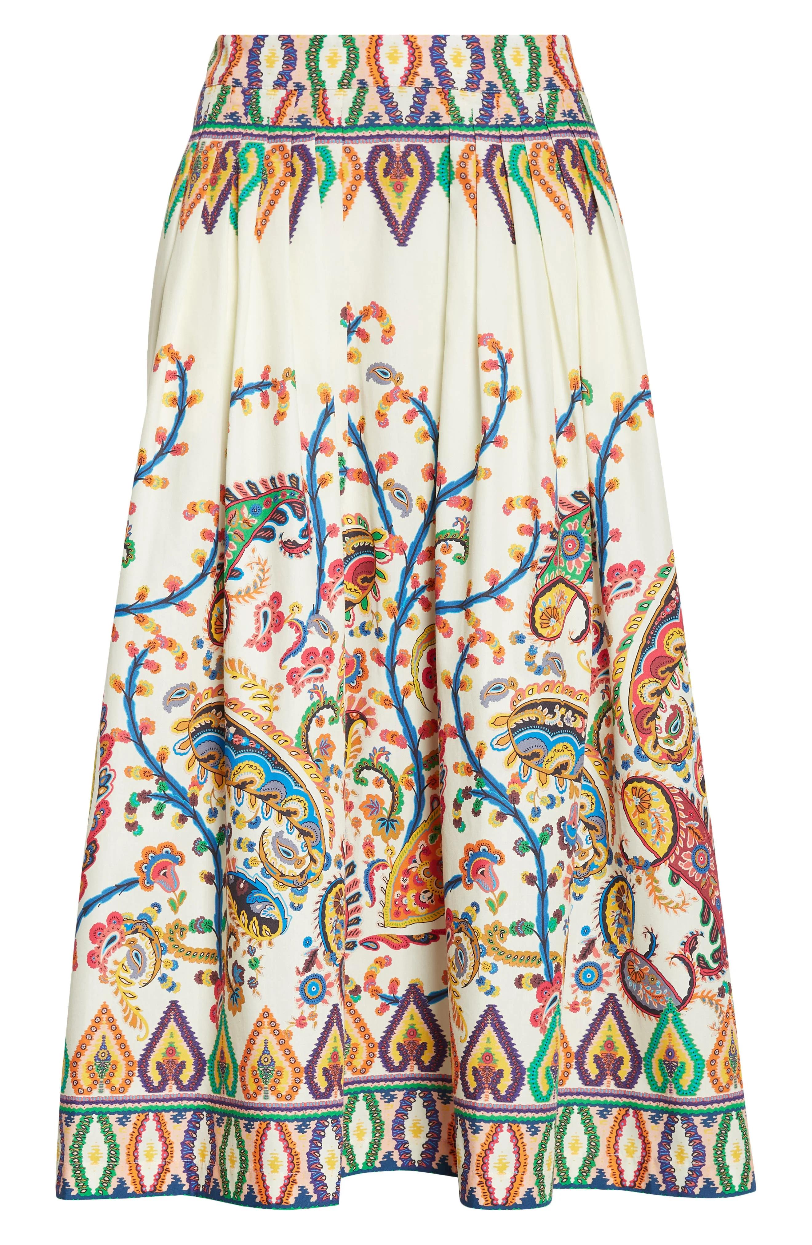 Etro Floral Paisley Pleated Cotton Voile Midi Skirt in Print On White Base at Nordstrom - 1
