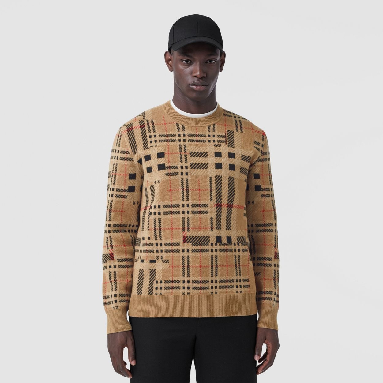 Contrast Check Cashmere Jacquard Sweater - 5