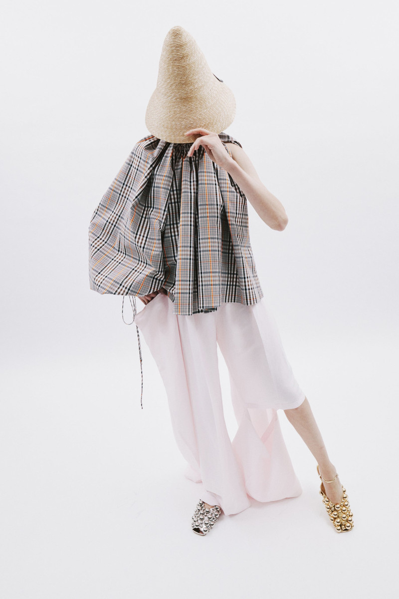 ONE-SLEEVE VOLUMINOUS TOP BROWN CHECK 1