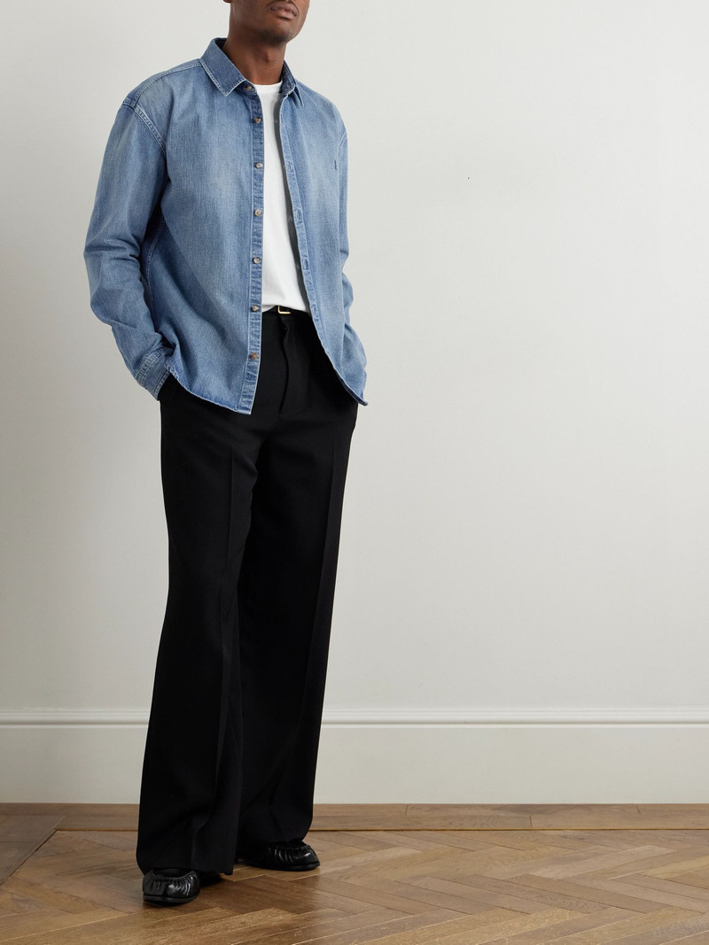 SAINT LAURENT Logo-Embroidered Denim Shirt Blue outlook