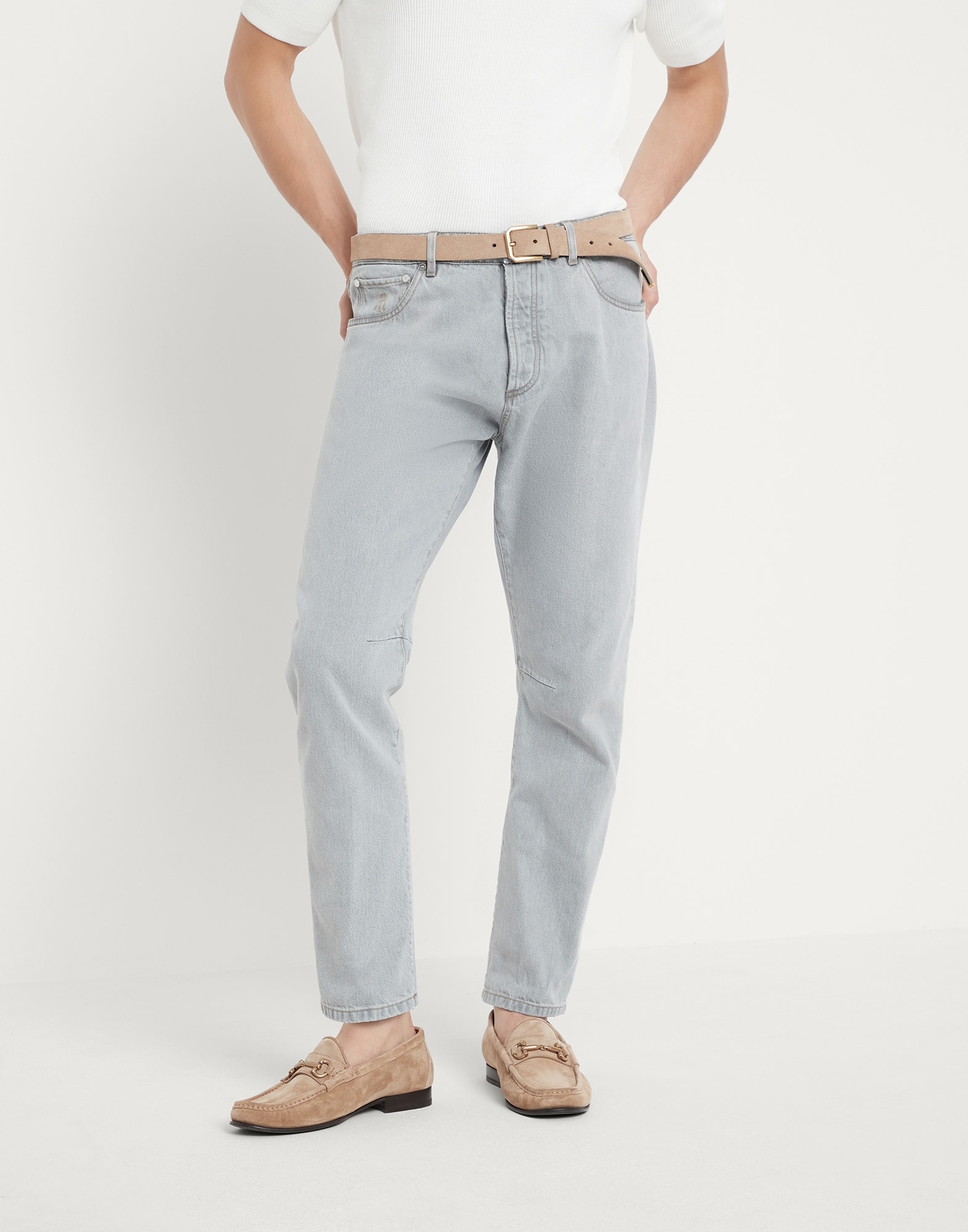 Gray denim leisure fit five-pocket trousers - 1