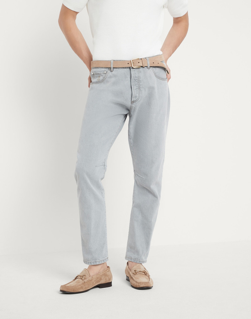 Gray denim leisure fit five-pocket trousers 1