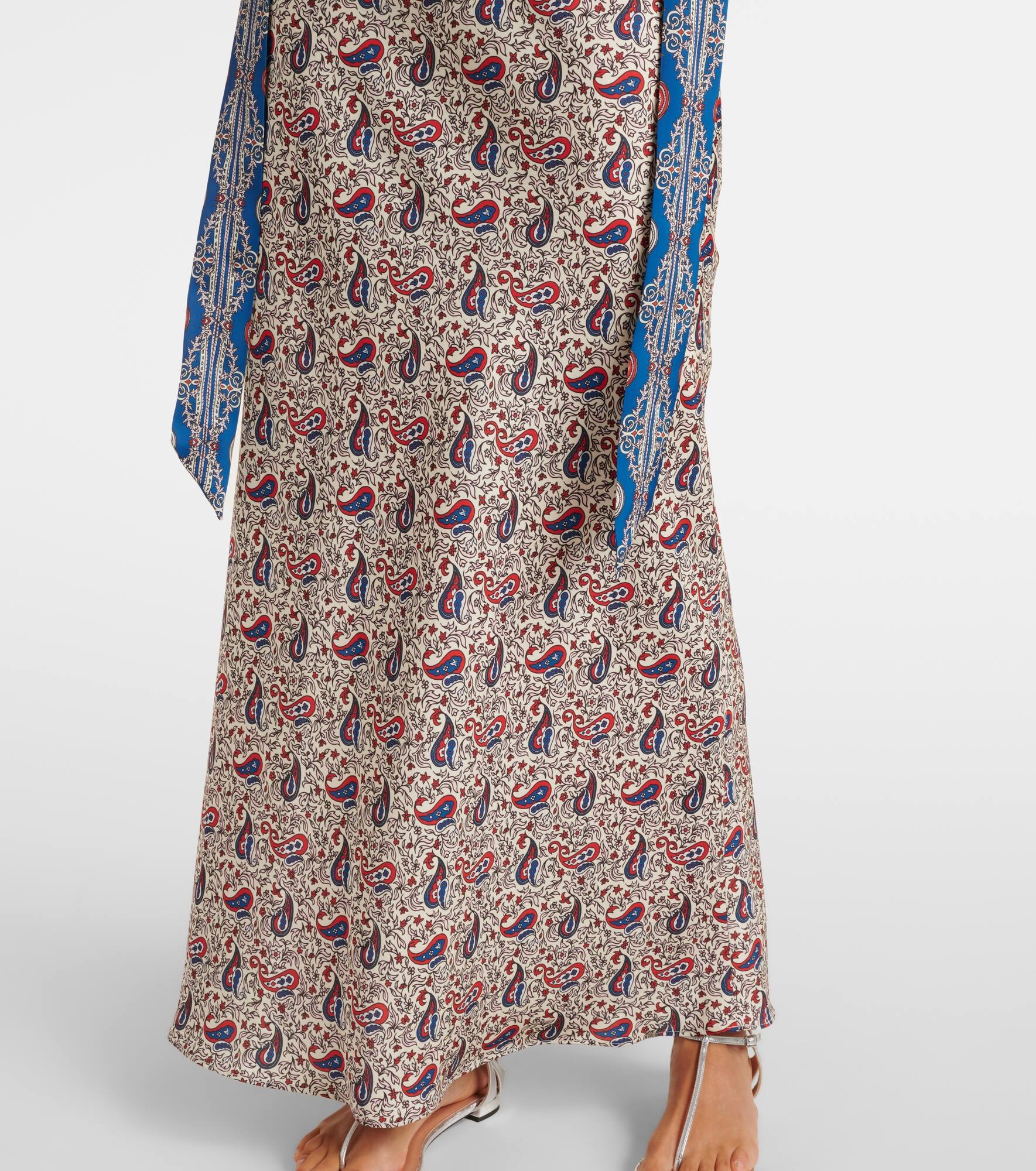 Paisley scarf-detail satin slip dress - 5