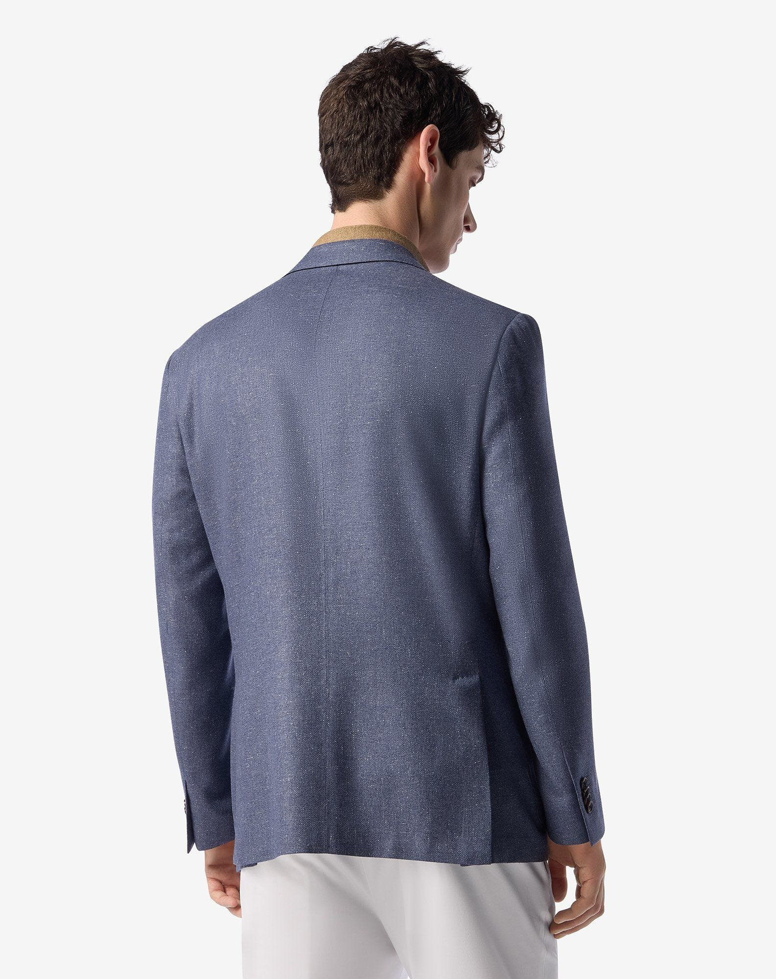 Denim blue wool and silk jacket - 3