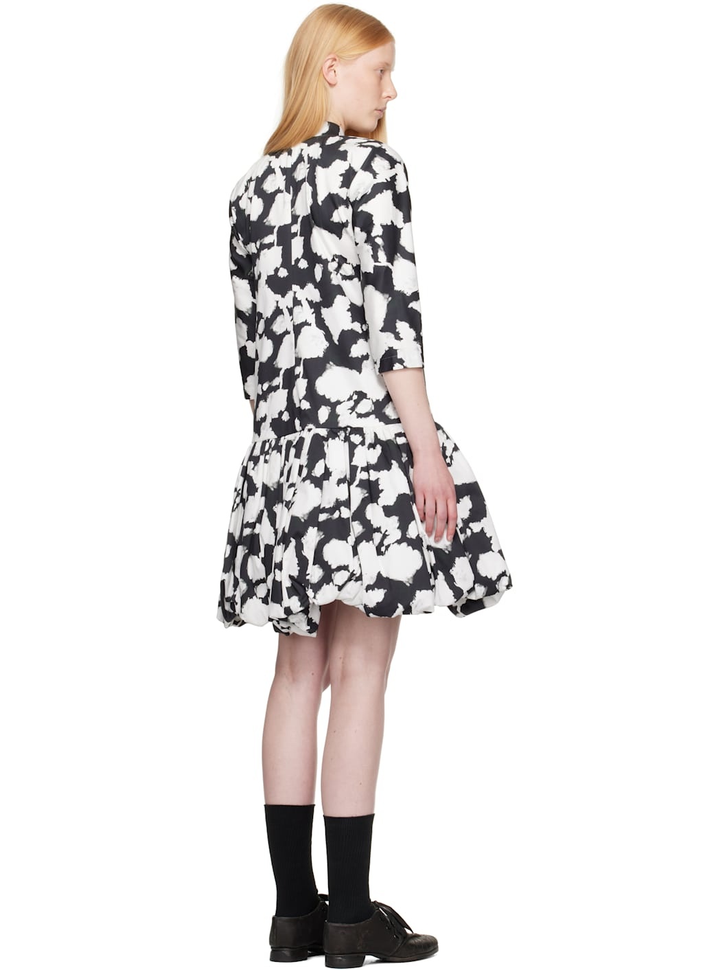 Black & White Cotton Satin Midi Dress - 3