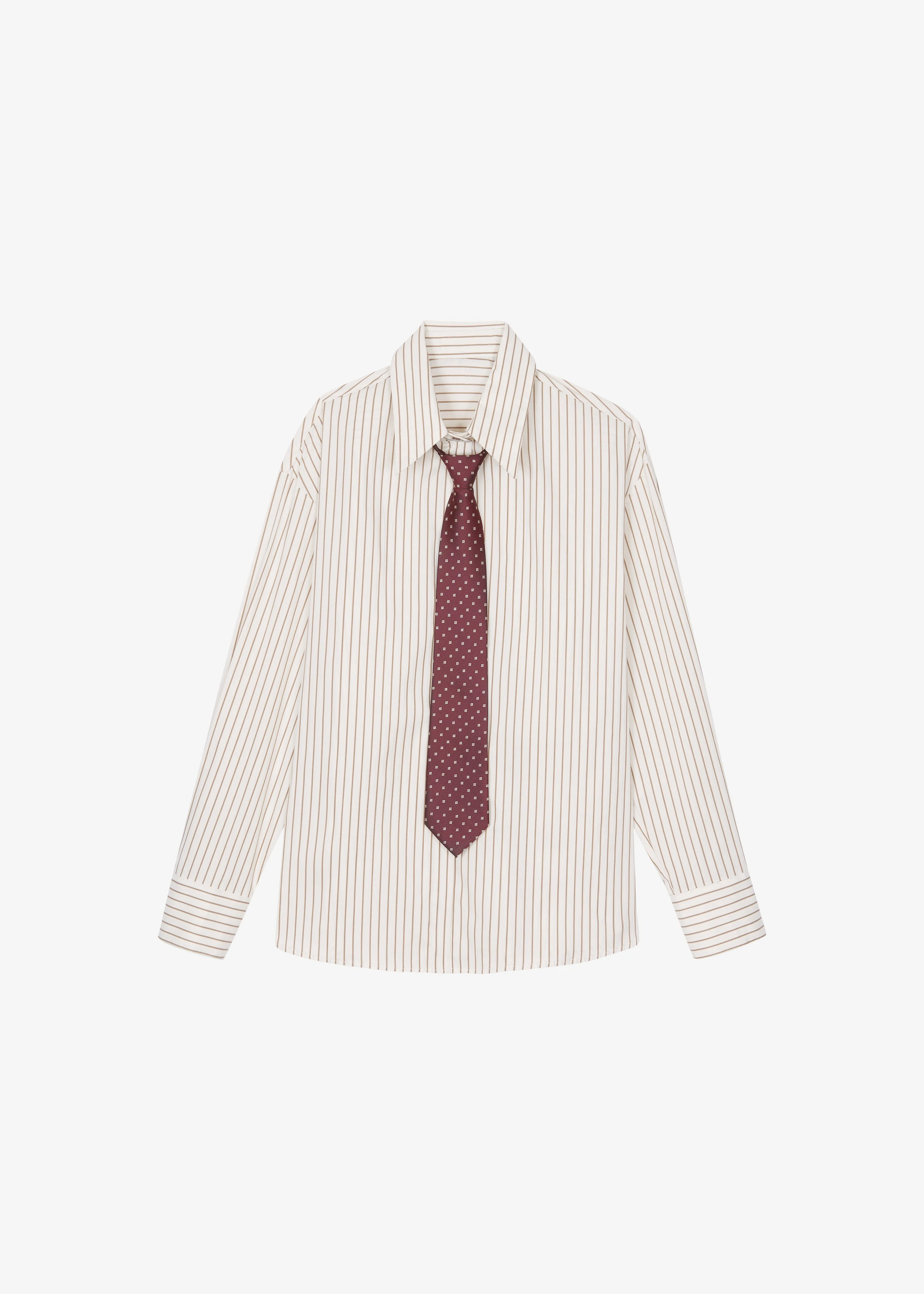Gainsford Neck Tie Shirt - Beige/Brown Stripe - 1