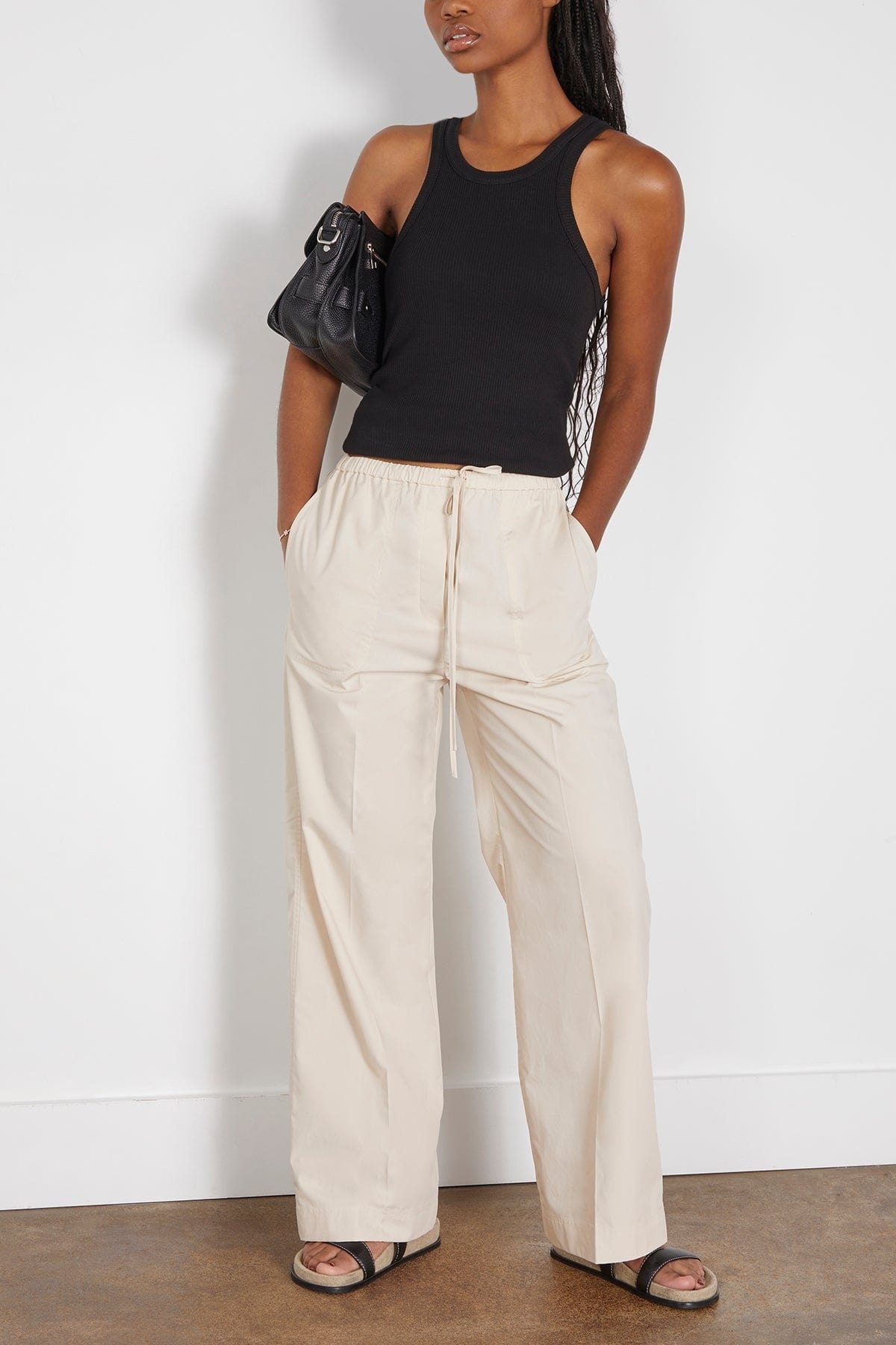 Cotton Drawstring Trousers in Stone - 2