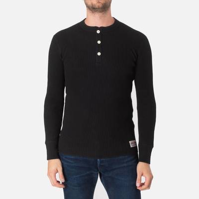 Iron Heart IHTL-1213-BLK Waffle Knit Long Sleeved Thermal Henley - Black outlook