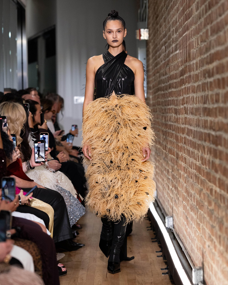 LAPOINTE Multi Feather Embroidery High Waist Skirt outlook