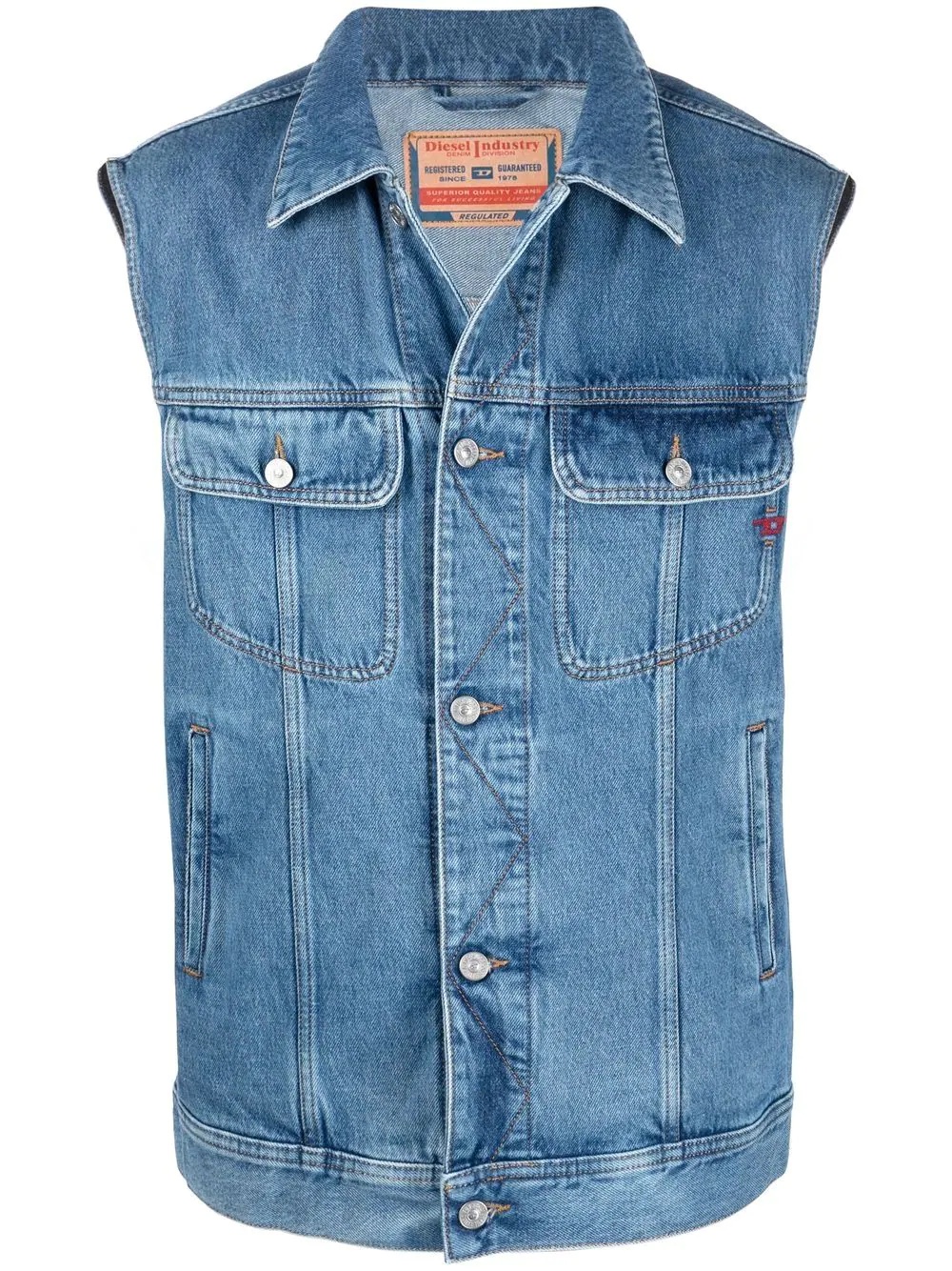 logo-embroidered sleeveless denim jacket - 1