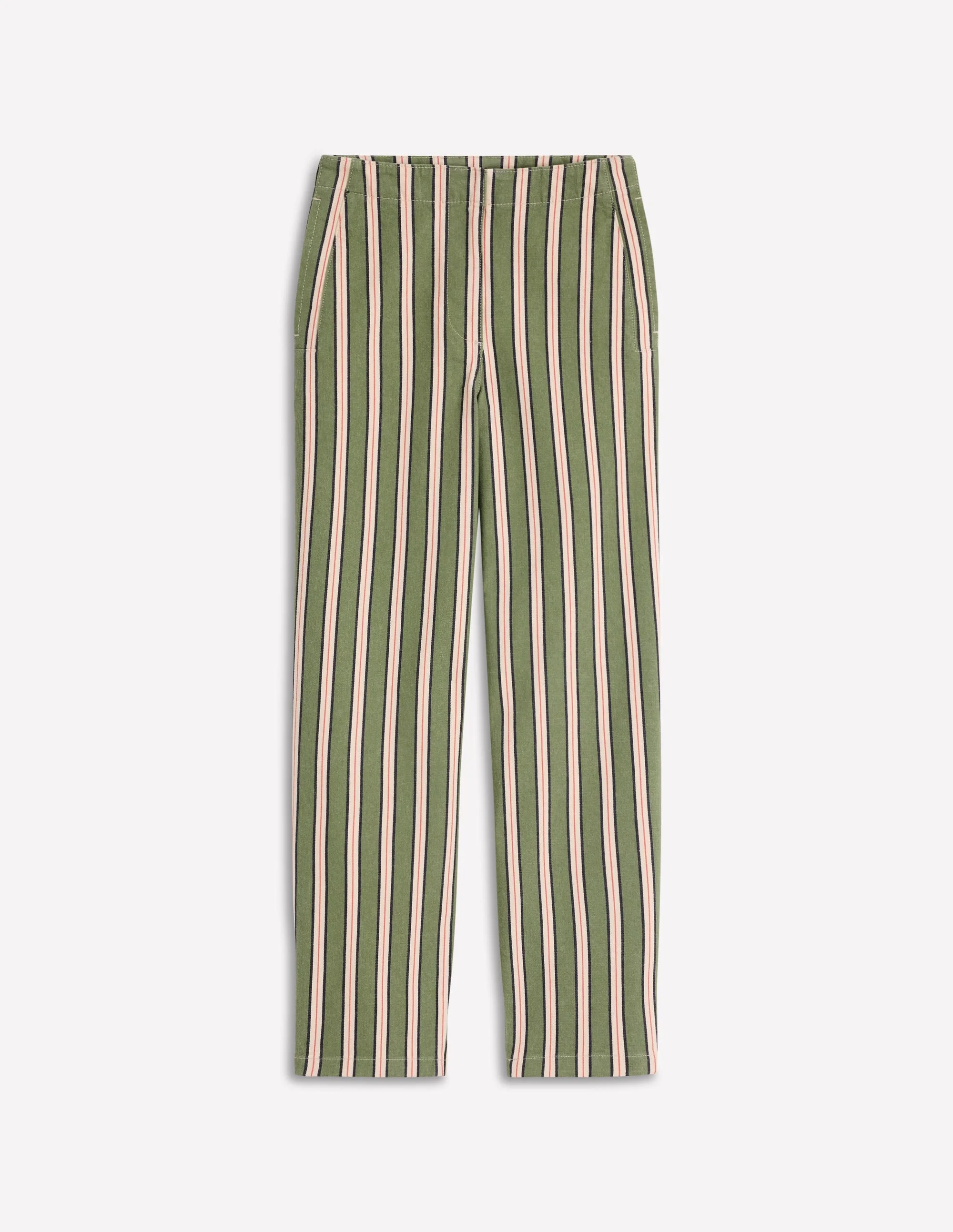 Barrel Leg Chino Pants-Green, Navy, Pink Stripe - 1