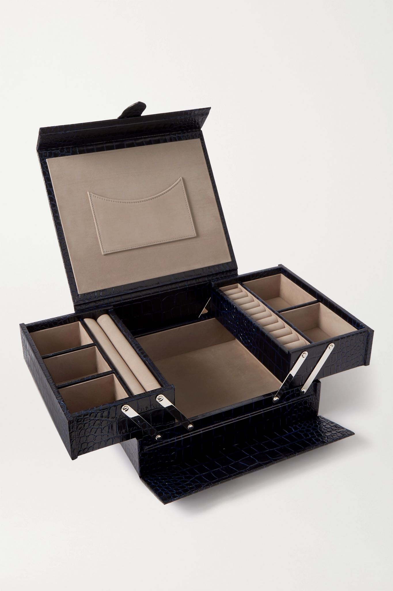 Mara croc-effect leather jewelry box - 5