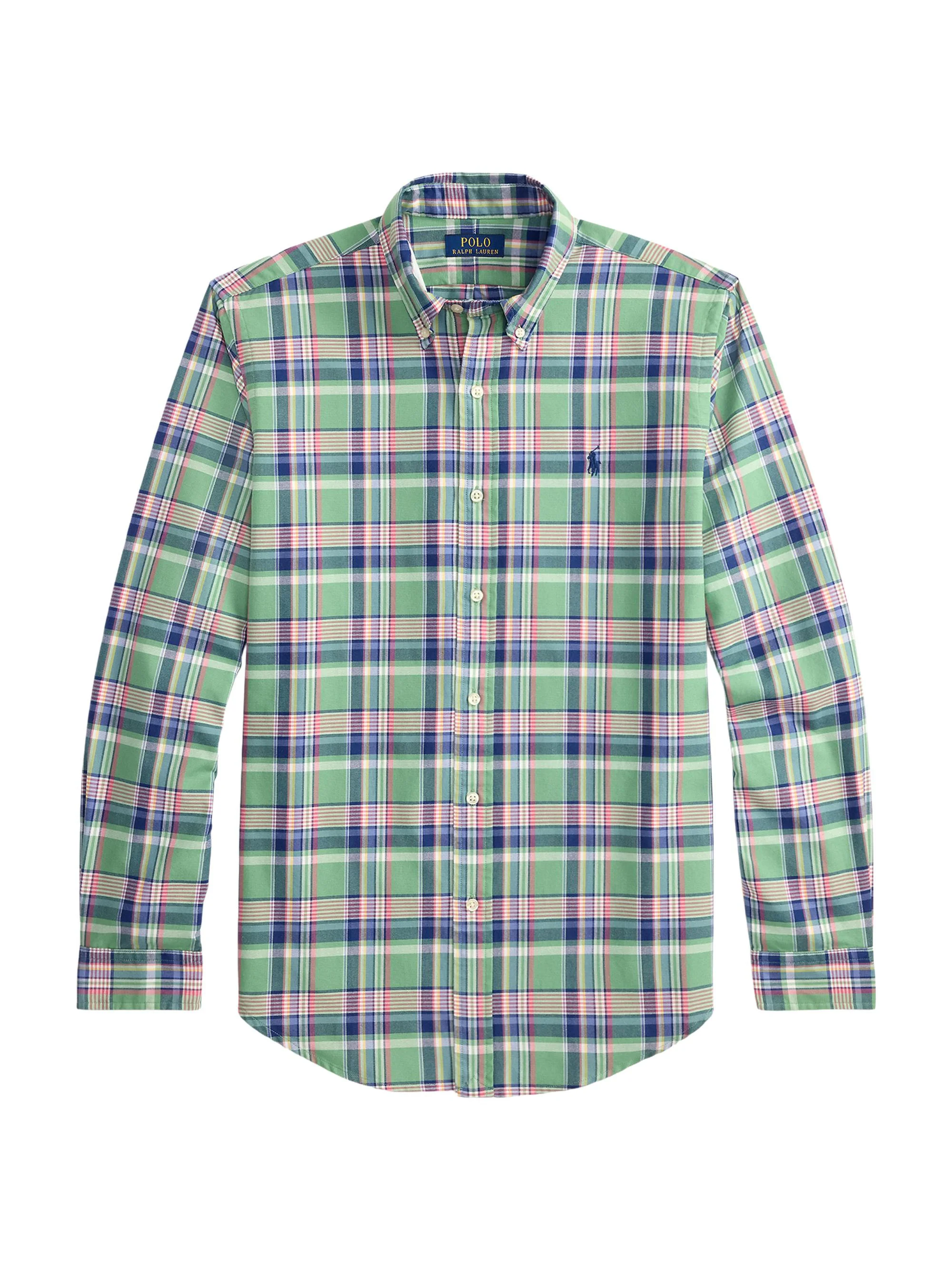 Men's Classic Plaid Cotton Oxford Shirt - Green Pink Multi - 1