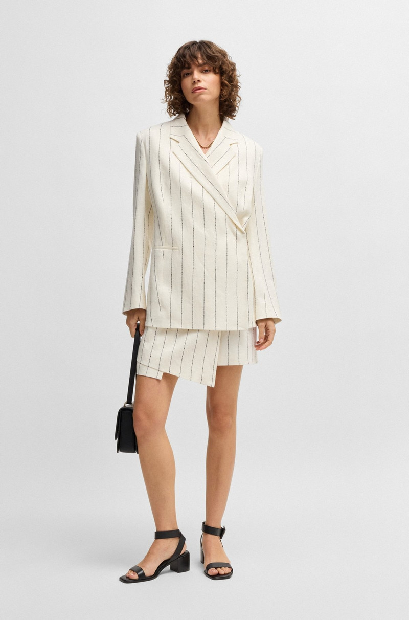 BOSS RELAXED-FIT SUIT JACKET IN STRIPED LINEN-BLEND BOUCLÉ outlook