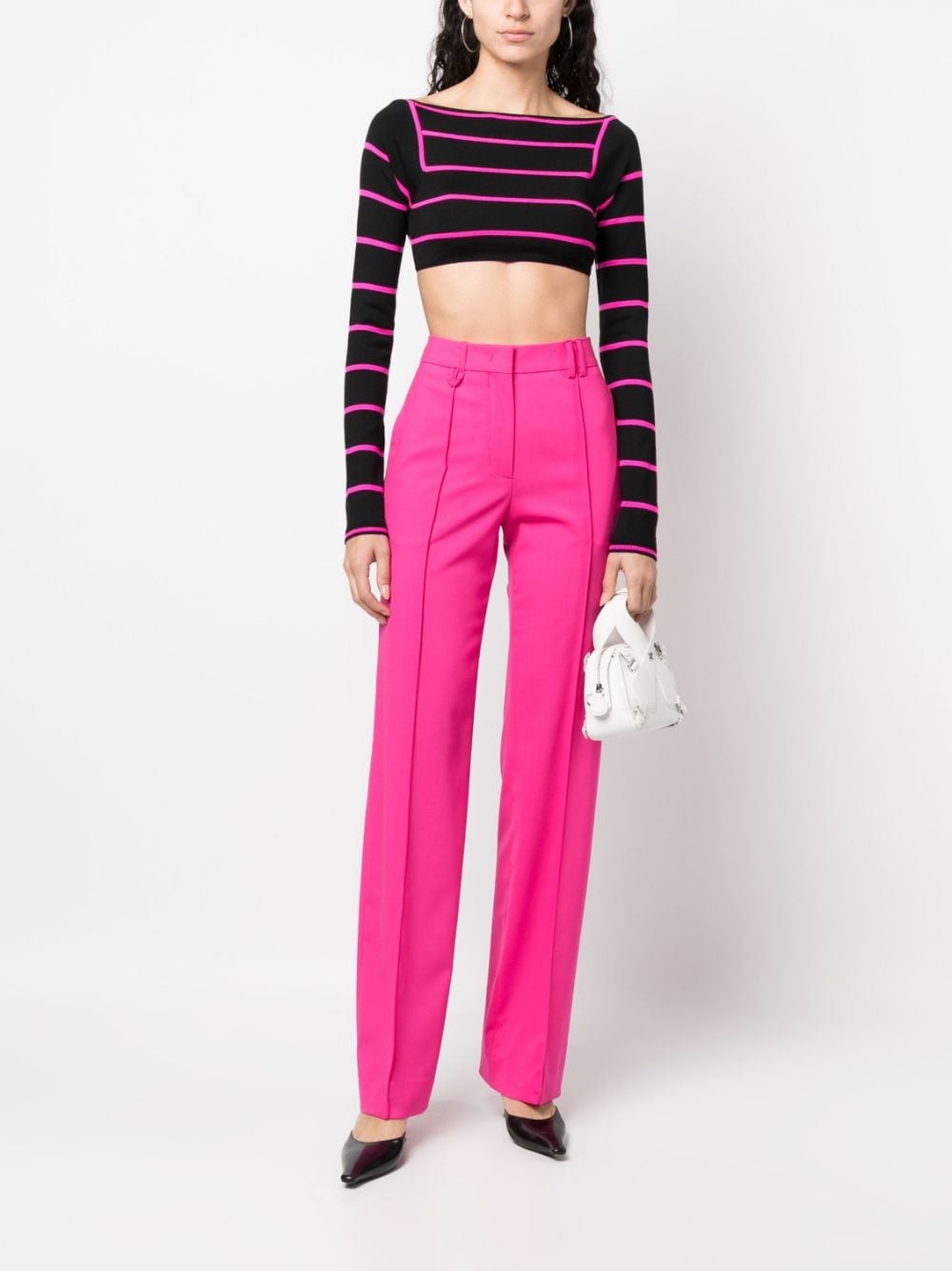 stripe-jacquard wool cropped top - 2