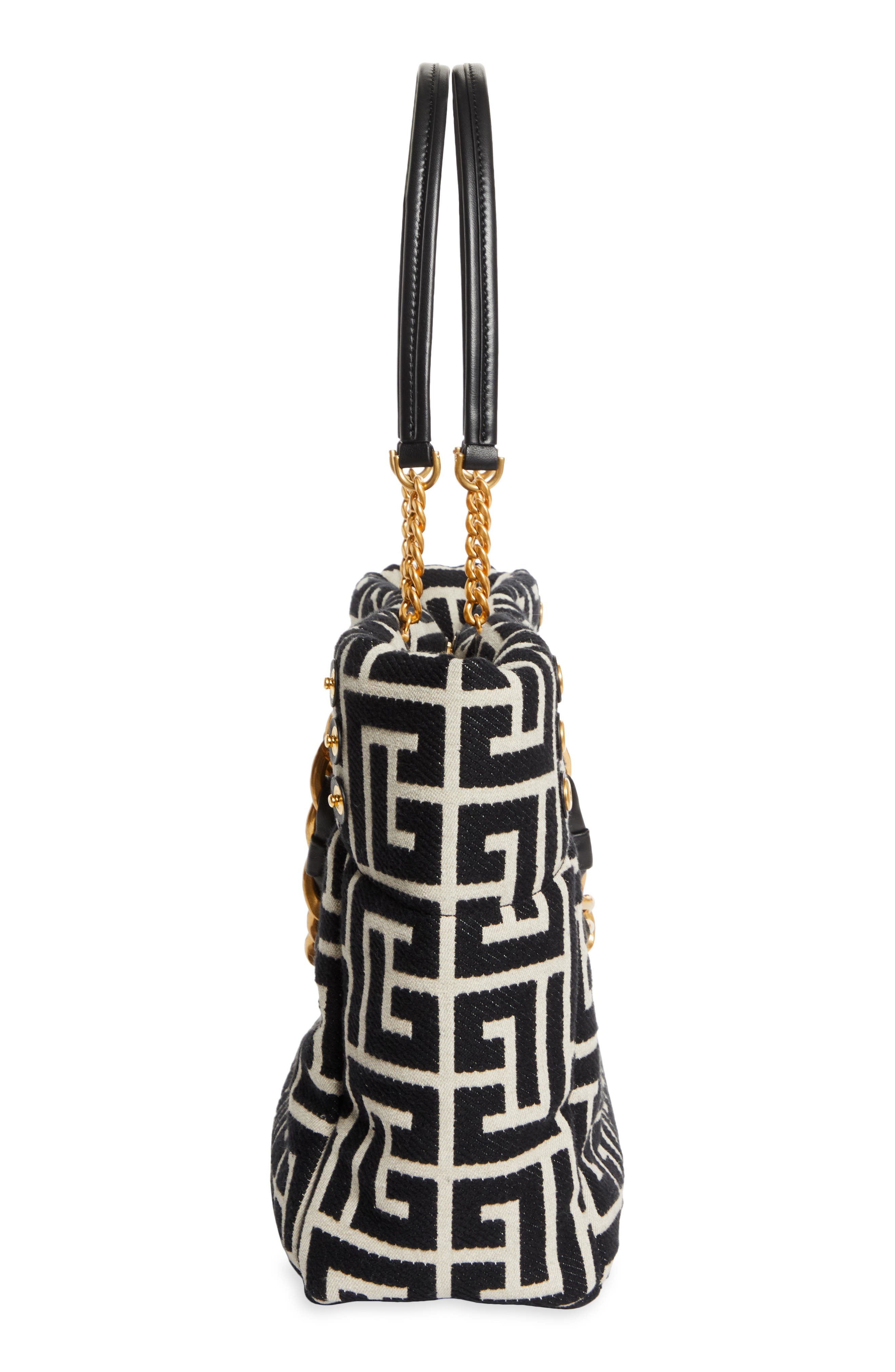 Balmain 1945 Soft Monogram Jacquard Tote in Ivory/Black at Nordstrom - 6