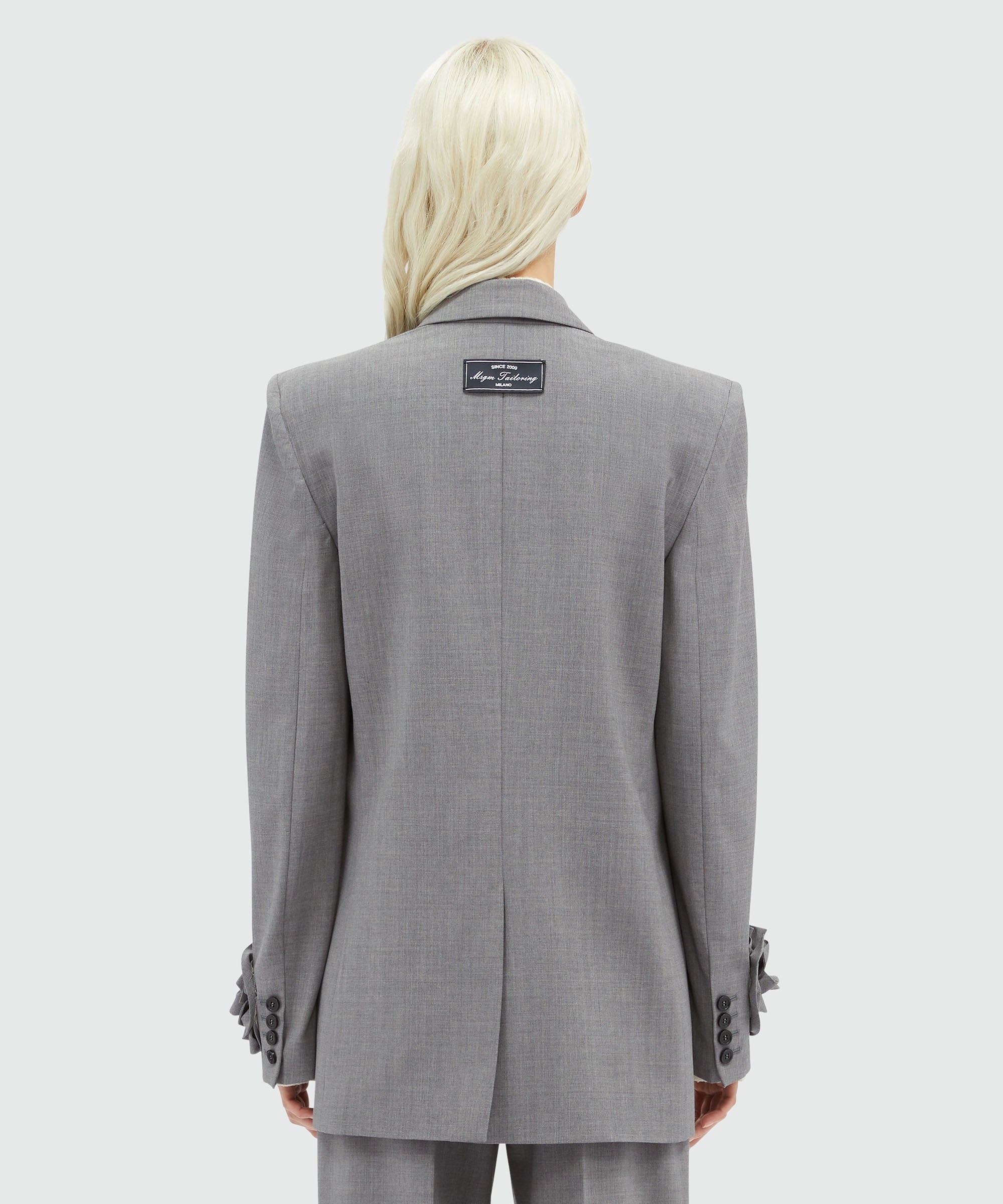 Grey melange double-breasted "MSGM Tailoring" wool jacket with applications - 3