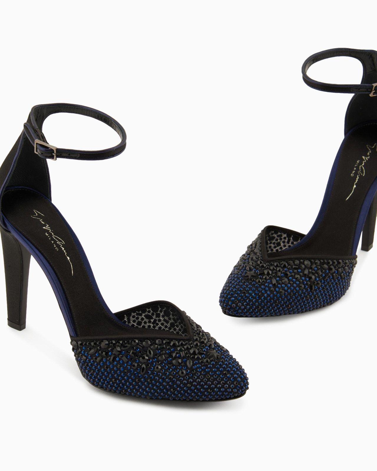SATIN, MESH AND RHINESTONE COURT SHOES WITH STRAP - 5